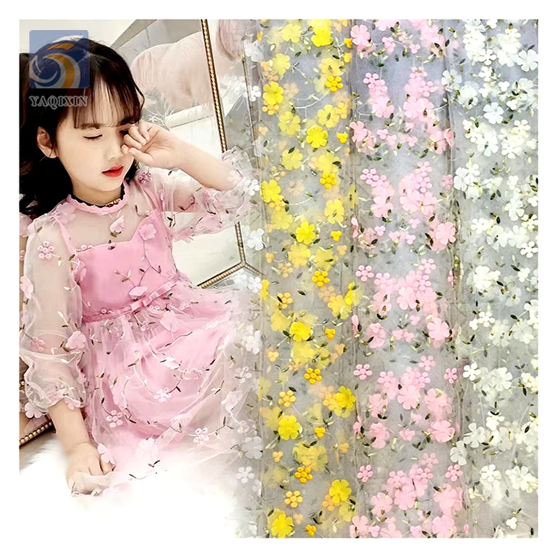 100% Polyester Mesh 3D Floral Tulle Embroidery Fabric Dress Women's Curtain Lace Fabric