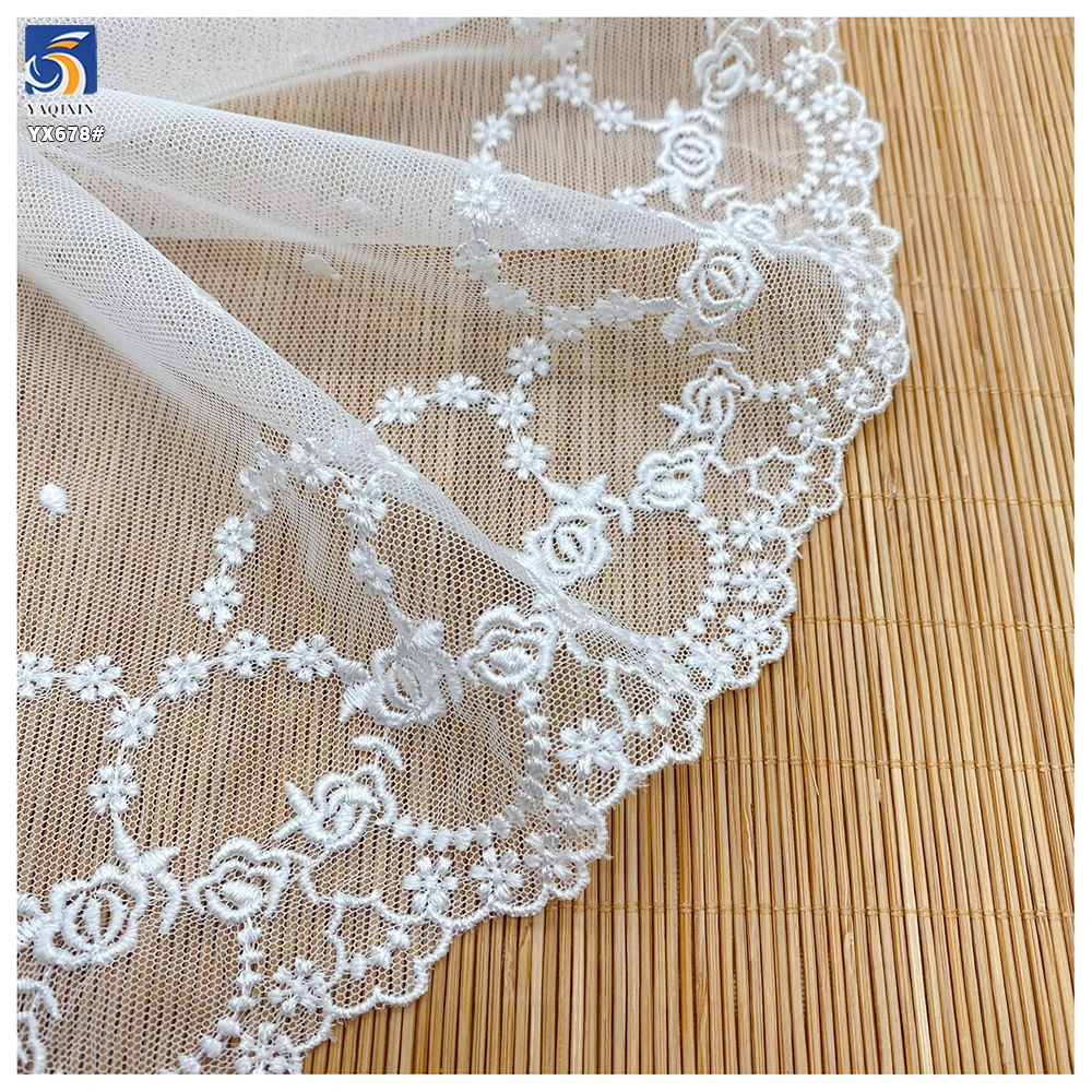 YX678 Factory Source Direct Wholesale Polyester Mesh Embroidery White Lace for Shoes Bags Fashionable Lace Trim Fabric - 图片 3
