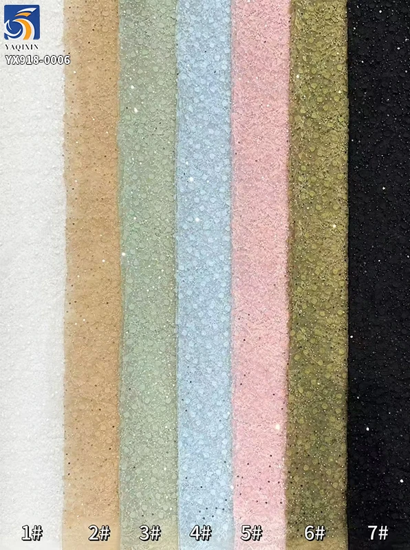 YX918 High Quality Made in China Factory Cheap Chantilly Lace Embroidery Beads 3D Pearls Heavy Lace Fabric Textile - 图片 6