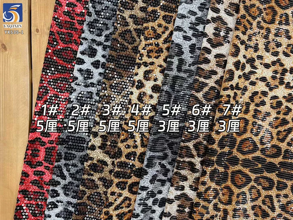 YX535-1 Best Selling Leopard Print Fabric Width 140cm Weight 180gsm Chiffon Sequin Fabric Printed Leopard Design - 图片 2