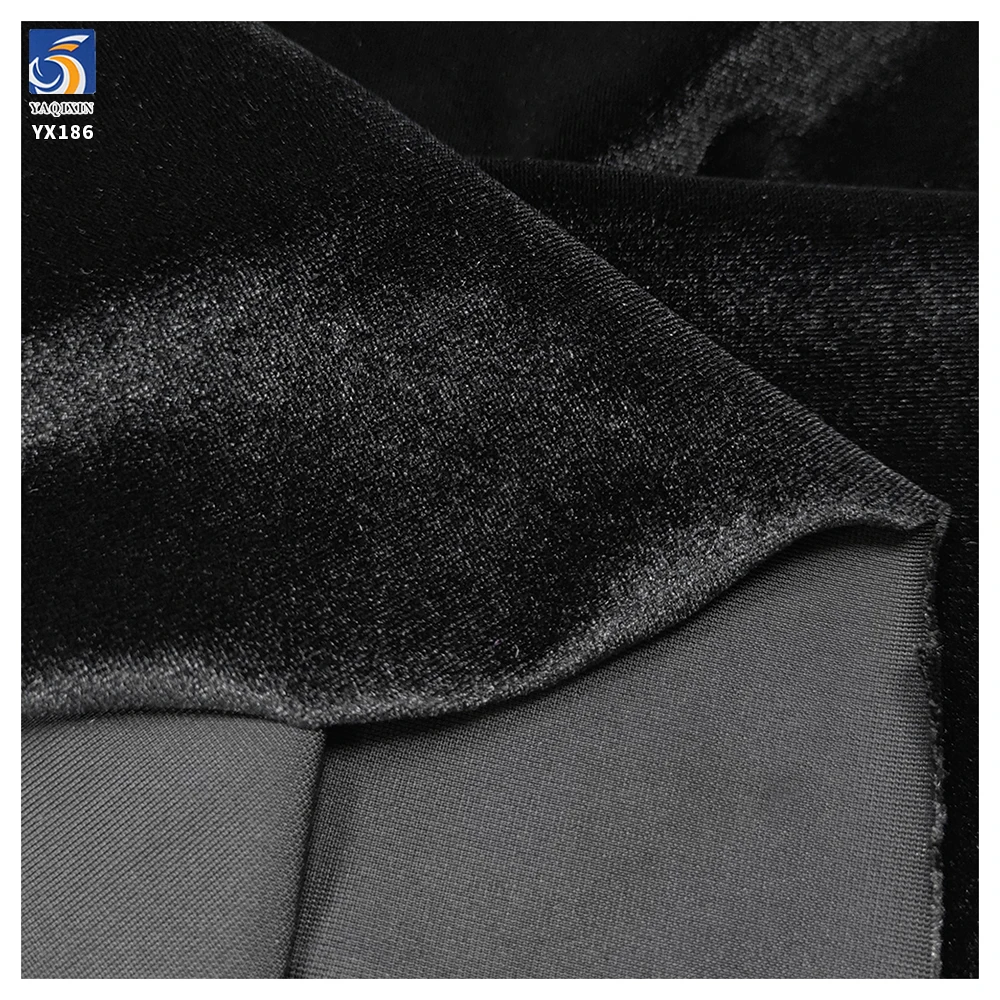 YX186-1 240gsm Black Noble Luxurious Korean Velvet Dresses Fabrics for Woman 2026 New Knit Velvet Stretch Fabric - 图片 2