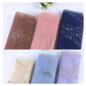 CP11-1 Guangzhou Zhongda Market Shiny Glitter Gold Silver Foil Dots Print Tulle Silver Glitter Mesh Tulle Fabric