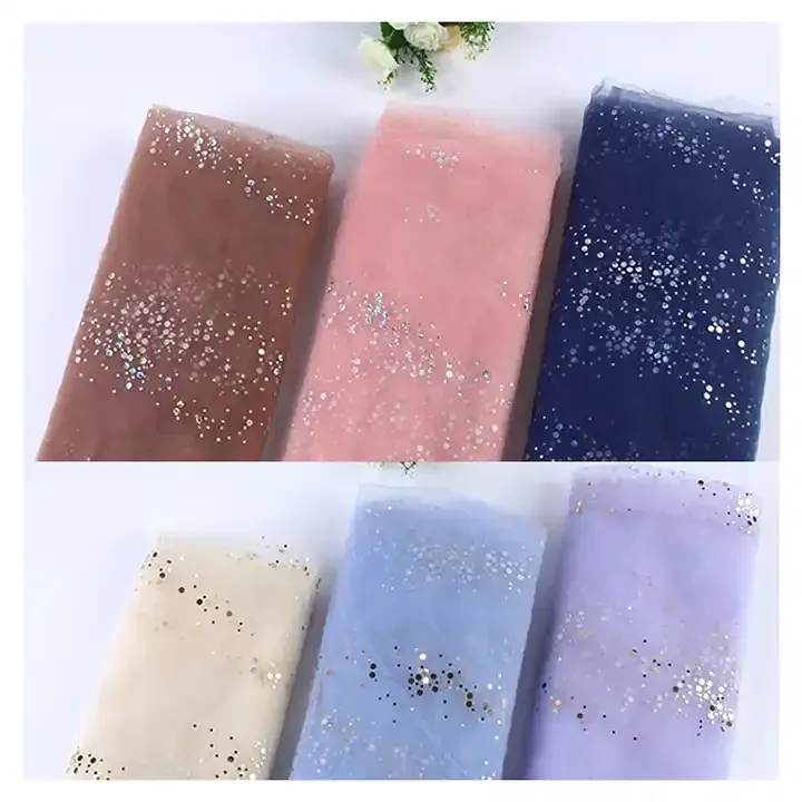 CP11-1 Guangzhou Zhongda Market Shiny Glitter Gold Silver Foil Dots Print Tulle Silver Glitter Mesh Tulle Fabric