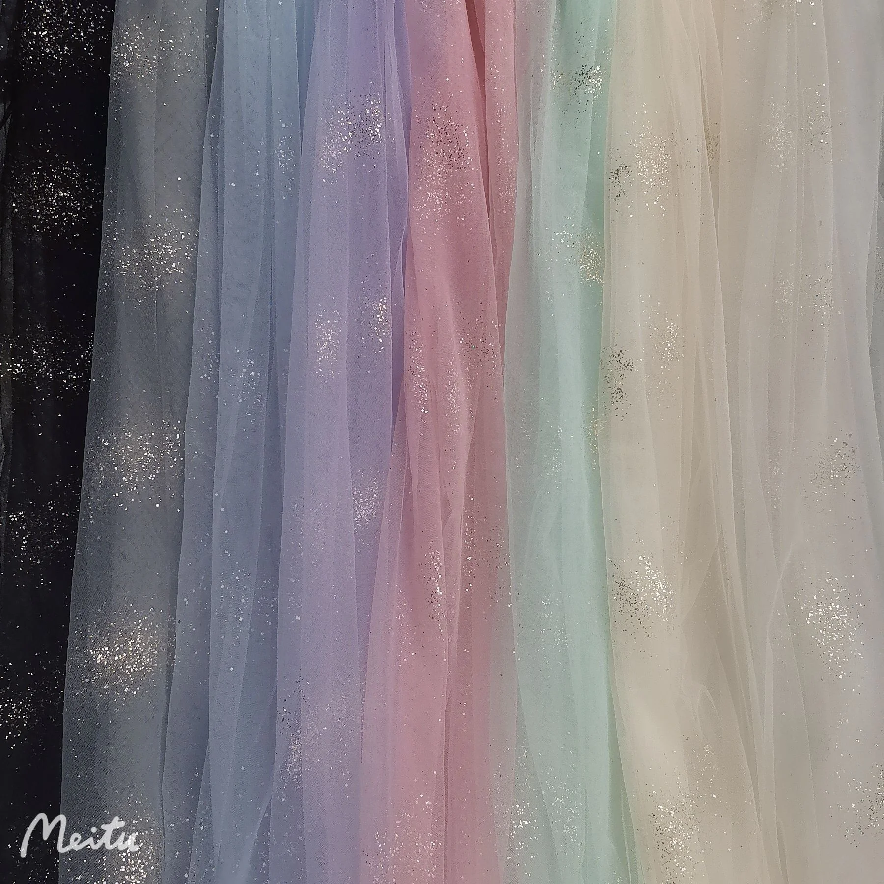 SGT004 Wedding Bridal Tulle Sparkly Golden Custom Sequins Glitter Tulle Fabric for Veil Clothing - 图片 6