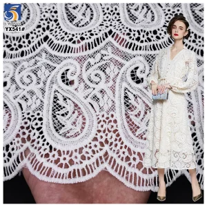YX541 White Lace Polyester Embroidery Fabric Milk Silk Laser Embroidery White Fabric for Fashion Dresses