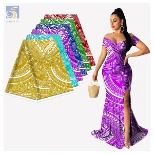 Purple Luxury Clothing Dress Fabric African Polyester Samoan Tribal Digital Print Ethnic Fabric by Meter