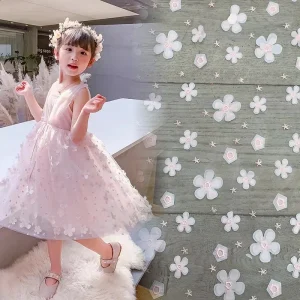 TDS11-1 Pink Stereo 3D Floral Design Tulle Lace Embroidered Fabric Lace Spring Dress Fashion Fabric