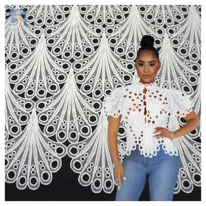 YX2439 White Sexy Lace Hollow Out Top Water Soluble Lace Fabric for Woman Nigerian Eyelet Lace Blouse Fabrics
