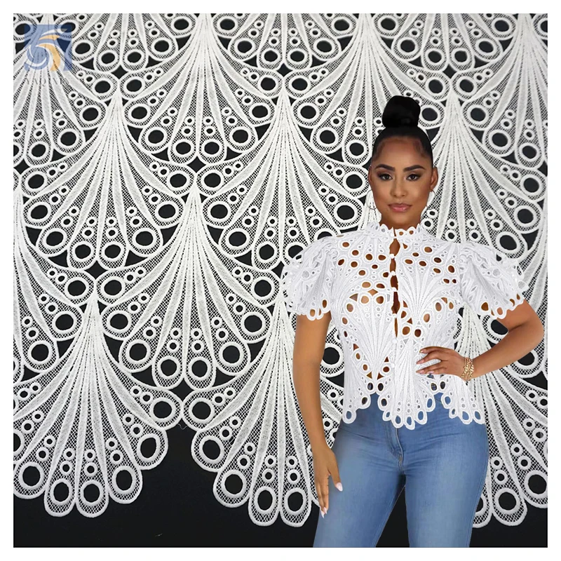 YX2439 White Sexy Lace Hollow Out Top Water Soluble Lace Fabric for Woman Nigerian Eyelet Lace Blouse Fabrics