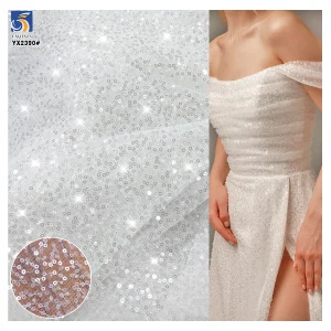 Cheapest Price Bead Pearl Lace Sequin Fabric Shiny Glitter Sequins Embroidery 3D Beaded Tulle Lace Fabric