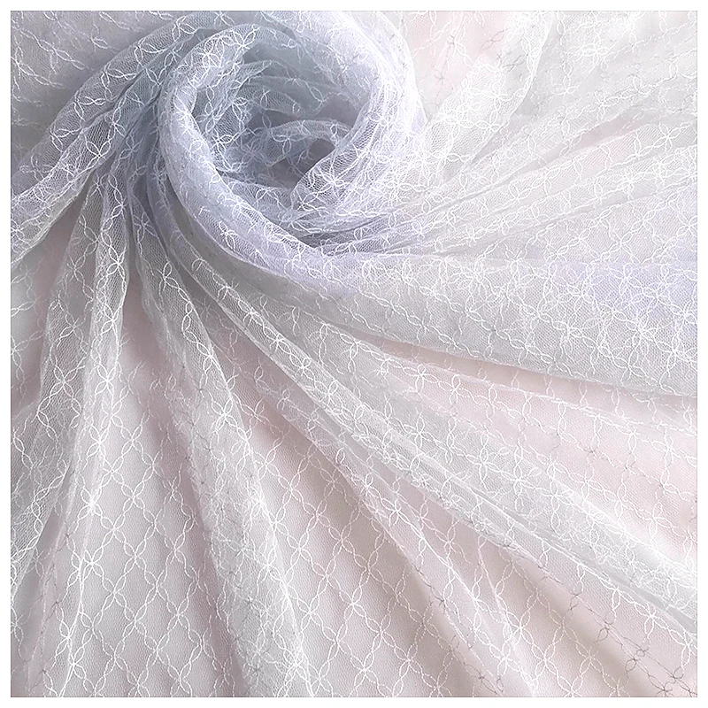 High Quality Jacquard Tulle Mesh Fabric Diamond Pure White Elegant Bridal Tulle Fabric for Wedding Mosquito Net - 图片 4