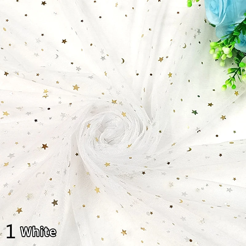 2026 New Gold Star Sequin Net Tulle Fabric Star Moon Sequins 36A Tulle Mesh Fabric for Dress - 图片 4