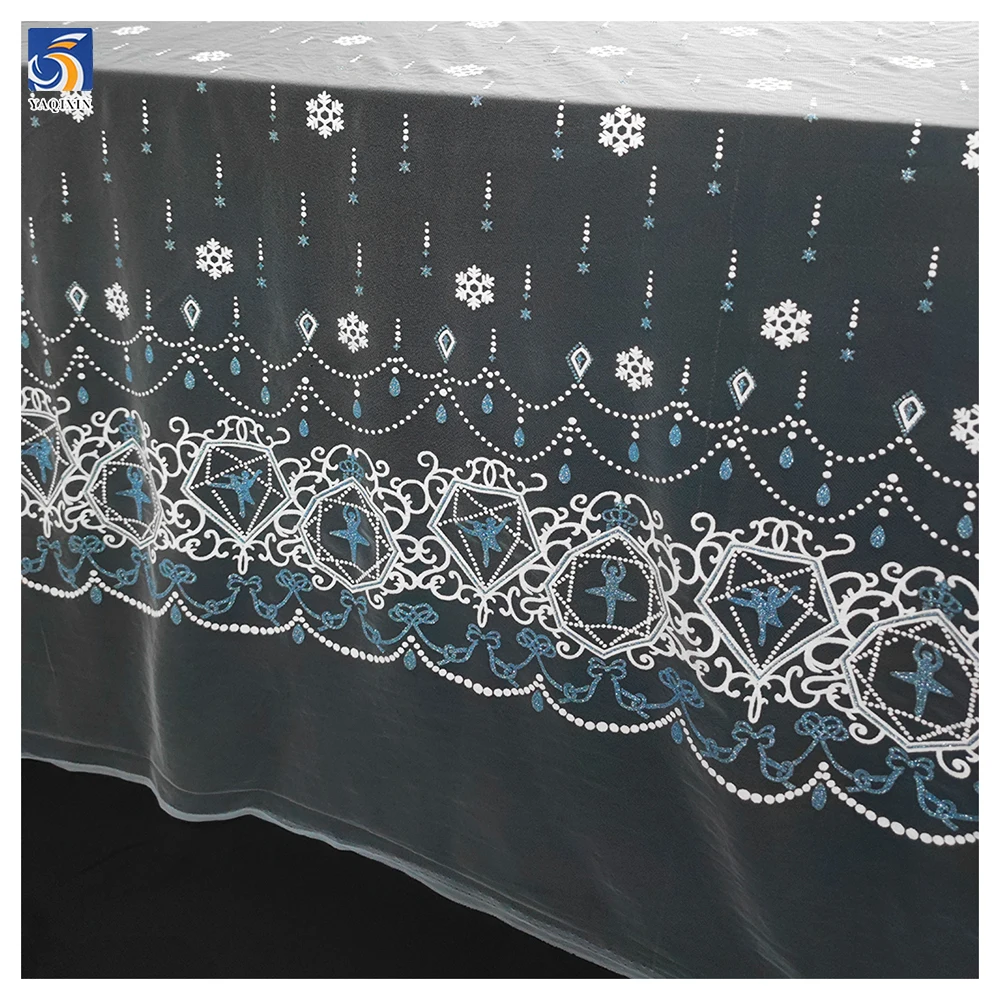 YX967 Clearing Out Inventory at a Loss Cheap Bulk Fabric Wholesale Blue and White Snowflake Printed Tulle Fabric for Sales - 图片 5
