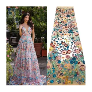 2025 Spring High-End Lace Dress Colorful Sparkle Diamond Sequin Embroidery French Lace Fabric for Woman Lace Dress Textile