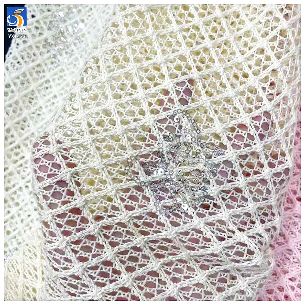 YX1433 2026 Fashion Women Blouse Dress Fabric Plaid 8mm Crystal Sequin Cord Embroidered Mesh Fabric 100 Polyester 130cm Textile - 图片 3