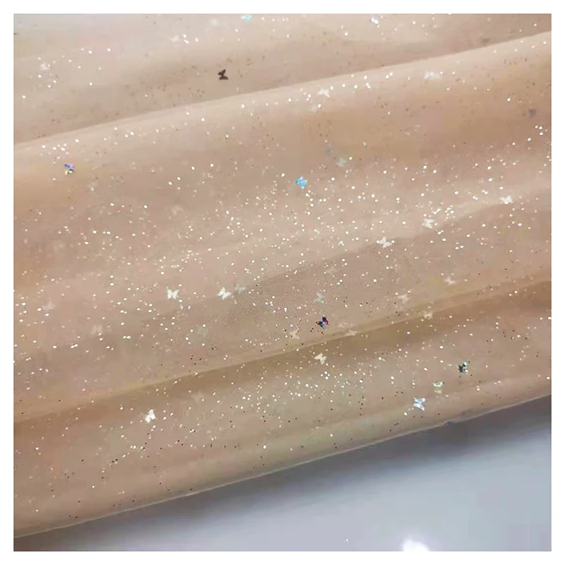 2026 Novel Design Shiny Glitter Dot Butterfly Sequins Tulle Mesh Fabric for Kids Dress - 图片 4