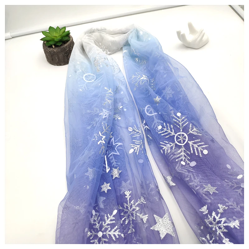 YX964 Stars Print Mesh Princess Dress Fabric Girl Poncho Dress Purple Blue Gradient Tulle Fabric With Silver Star Print - 图片 6