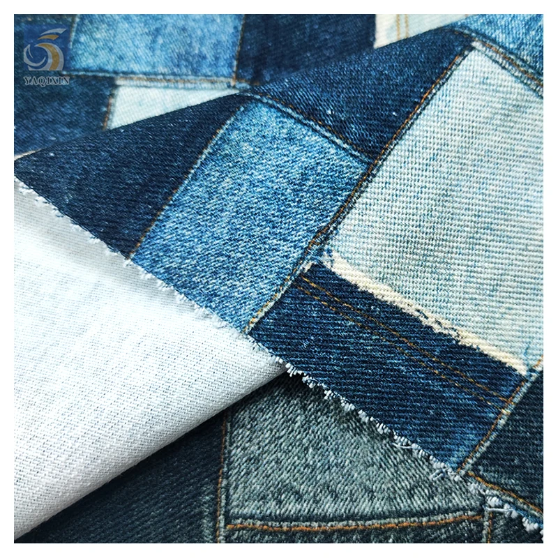 2025 Men's Italian Vintage Distressed Denim Fabric 100% Cotton Digital Printed Plaid Check Denim Fabric - 图片 3