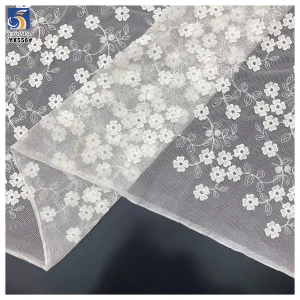 YX556 High Quality Milk Silk White 100% Polyester Mesh Fabric White Floral Embroidery Fabric for Kids Dresses