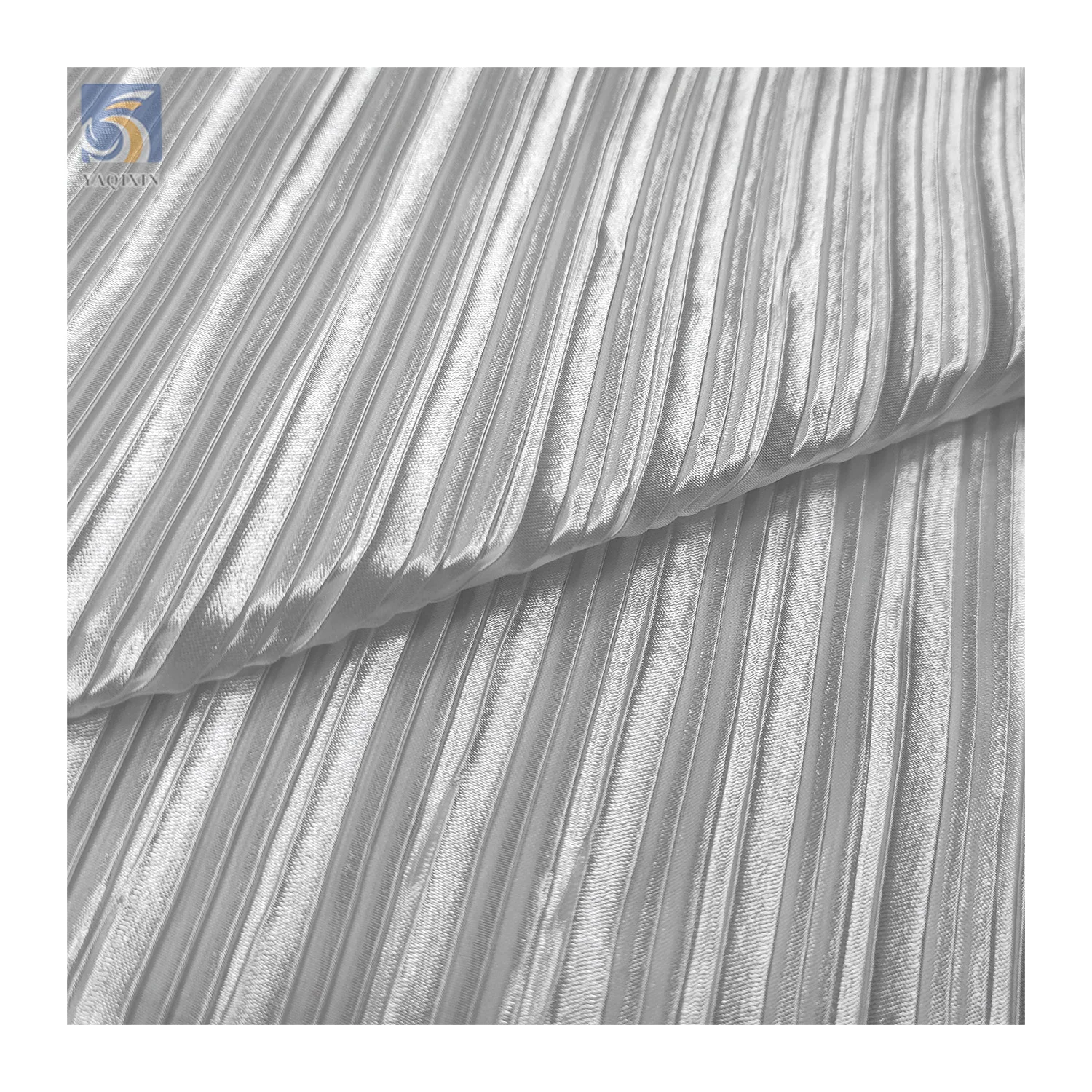 Charmeuse Soft Imitation Silk Satin Fabric Wedding Polyester 0.5cm Pinstripes Accordion Pleated White Satin Fabric - 图片 5