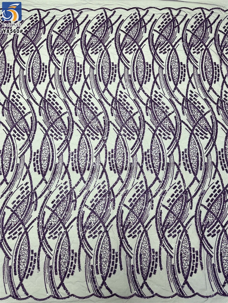 YX560 African Sequin Nigerian Lace Fabric 2025 Glittering Metallic Sequined Lace Fabric for Dance Dresses - 图片 4