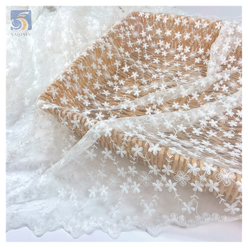 Wholesale Custom Low Price Lace Fabric Cotton Embroidery Mesh White Lace Fabric for Wedding Dress Gowns