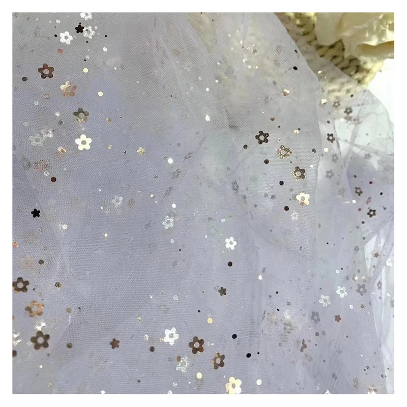 Guangzhou Gold Supplier Tulle 2026 New Arrival Gold Floral Dots Glitter Embroidery Sequin Tulle Mesh Net Fabric - 图片 6