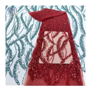 YX2698 2025 New Arrival Golden Supplier Wholesale Lace Fabric Australia Beaded French Sequined Lace Fabric Glitter