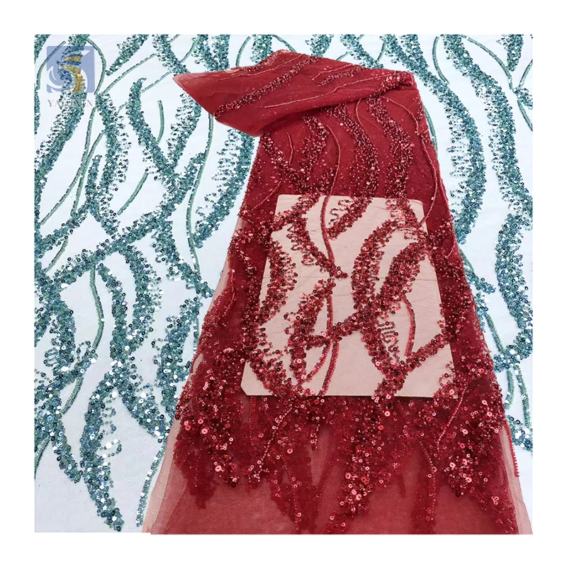 YX2698 2025 New Arrival Golden Supplier Wholesale Lace Fabric Australia Beaded French Sequined Lace Fabric Glitter
