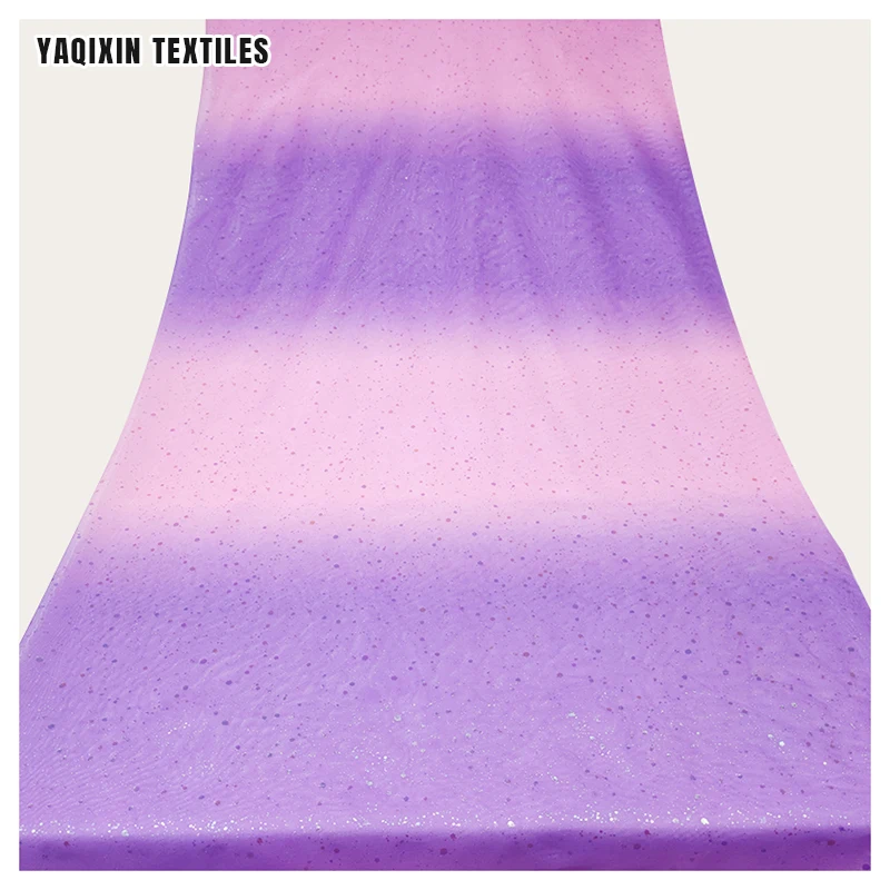 TH706-8 Pink Purple Dream Knit Tie Dyed Style Fabric Glitters Sparkles Bridal Tulle Mesh Lace Fabric With Gradient Colors - 图片 4