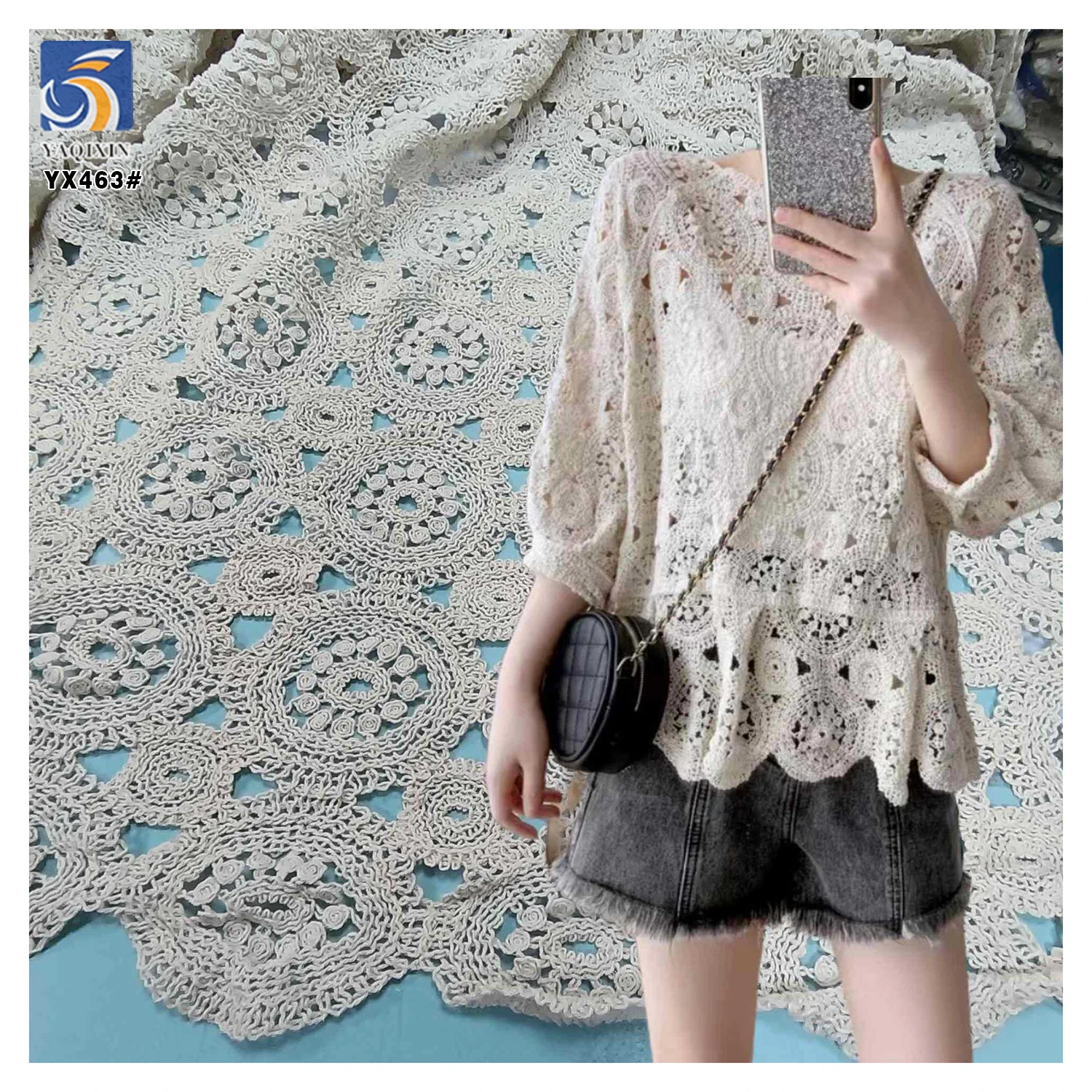 YX463 New Design Milk Silk Lace Water Soluble Lace Fabric Hollow White Lace Fabric for Clothing Wedding Dress - 图片 6