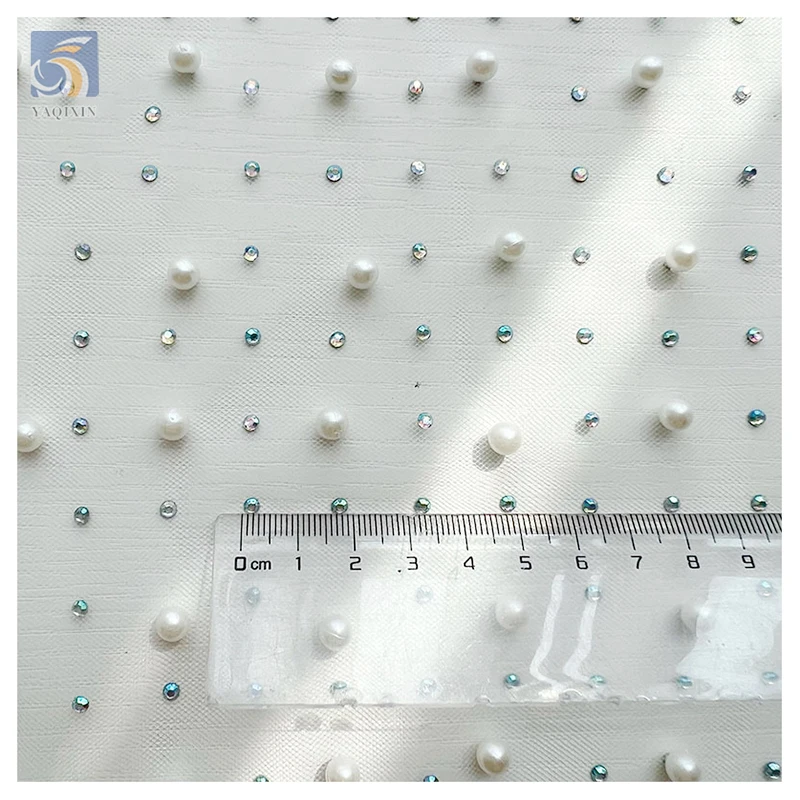 Luxurious Bead Wedding Tulle Mesh Lace Fabric with Pearl Diamond High Quality Handcrafted Dense 3D Beads - 图片 3