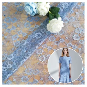Sapphire Blue Small Floral Jacquard Mesh Lace Fabric for Women African Nigerian Chantilly Lace Fabric 1 Yard MOQ