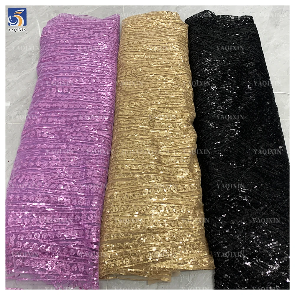 YX944 2026 200gsm African Evening Dress Mesh Cheap Lace Fabric Glitter Sequin Embroidered African Lace Fabrics for Clothing - 图片 2