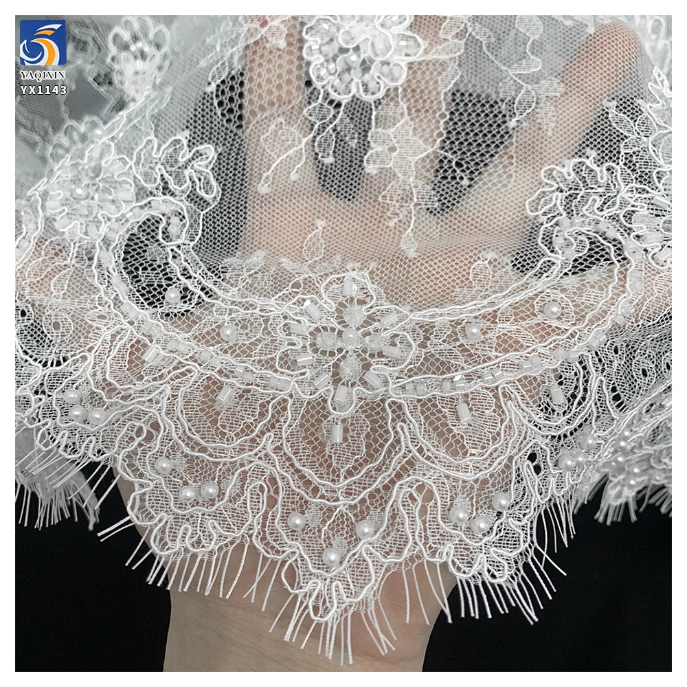 YX1143 300*150CM High Quality Embroidered Silver Pearl Sequins Plywood Eyelash French Lace Fabric for Bride's 15 Yards Wedding - 图片 6