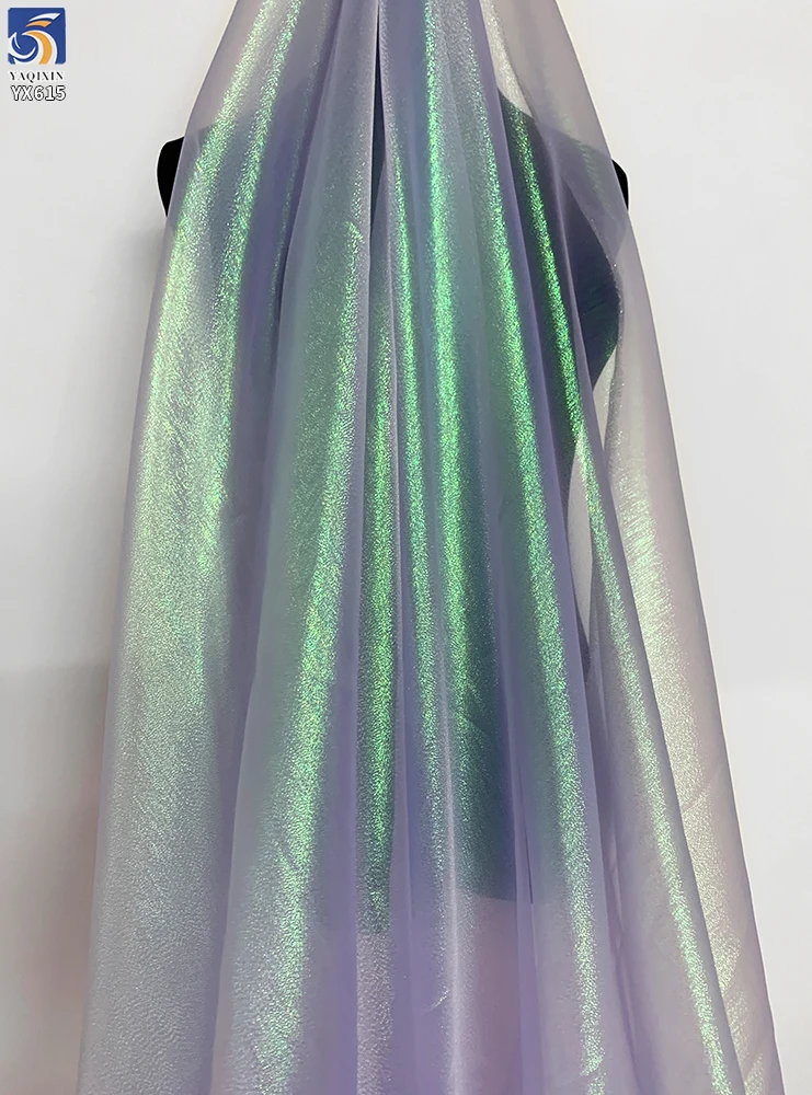 YX615 Hard Feel Indian Yarn Laser 100% Polyester Glossy Shimmer Organza Fabric Wholesale Low MOQ - 图片 3