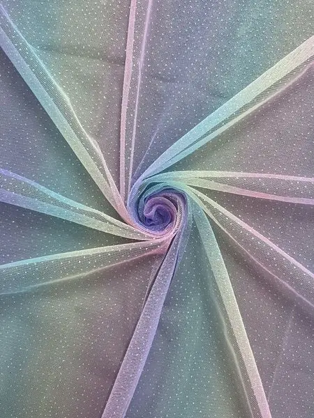 YX154 Pastel Rainbow Colour Stripe Gradient Fabric Mesh Ombre 100% Polyester Tulle Rainbow Fabric With Glitter Dust - 图片 5