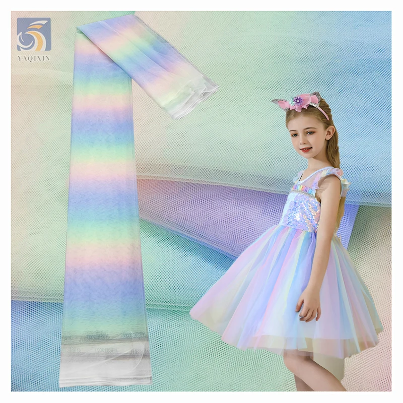YX2492 Golden Supplier OEM&ODM Prices 20D Tulle Mesh Fabric Lightweight Rainbow Ombre Poly Nylon Material Soft Tulle Fabric