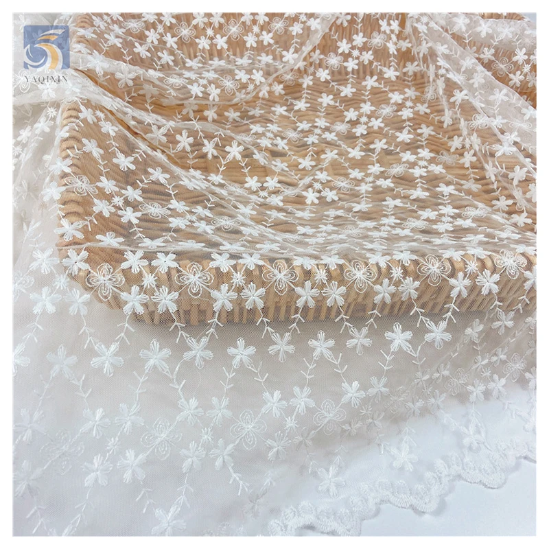 Wholesale Custom Low Price Lace Fabric Cotton Embroidery Mesh White Lace Fabric for Wedding Dress Gowns - 图片 5