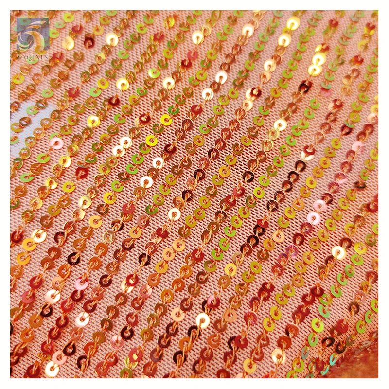 High Quality Sparkling Shiny Sequin Fabric 4 Way Stretch Stripe Sequin Fabric Glitter Wedding Dress Fabric - 图片 4