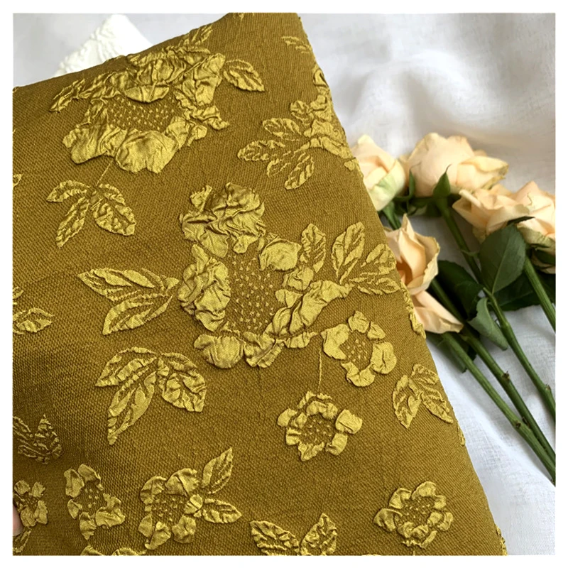 Autumn/Winter 3D Relief Embossed Lotus Flowers Bubble Woven Jacquard Chiffon Fabric - 图片 5