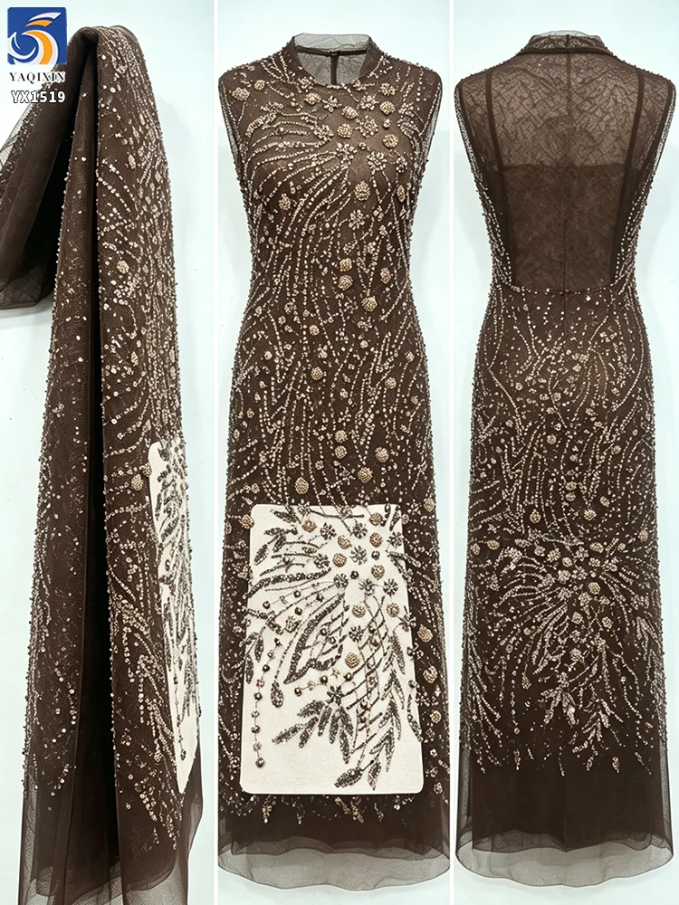 YX1519 300gsm Sequin Beaded Embroidery Fabric Purple Floral Sequin Embroidery Lace Fabric for Prom Dress and Evening Gown - 图片 6