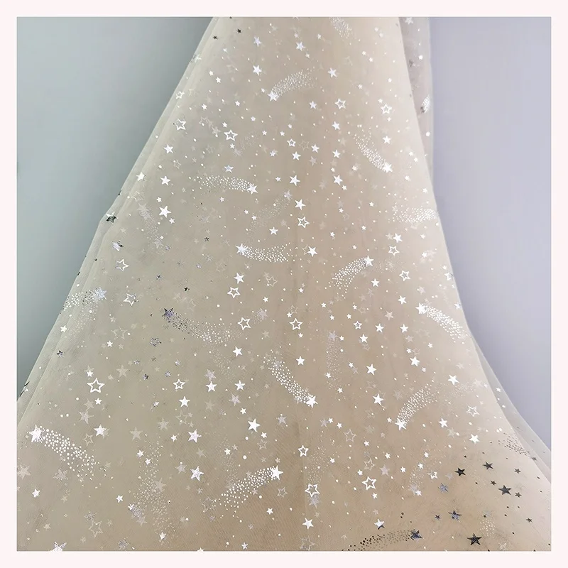 Cheap Flash Silver Foil Star Print Tulle Fabric Lace American Wedding Tulle Fabric Girls Tutu Dress Fabric - 图片 5