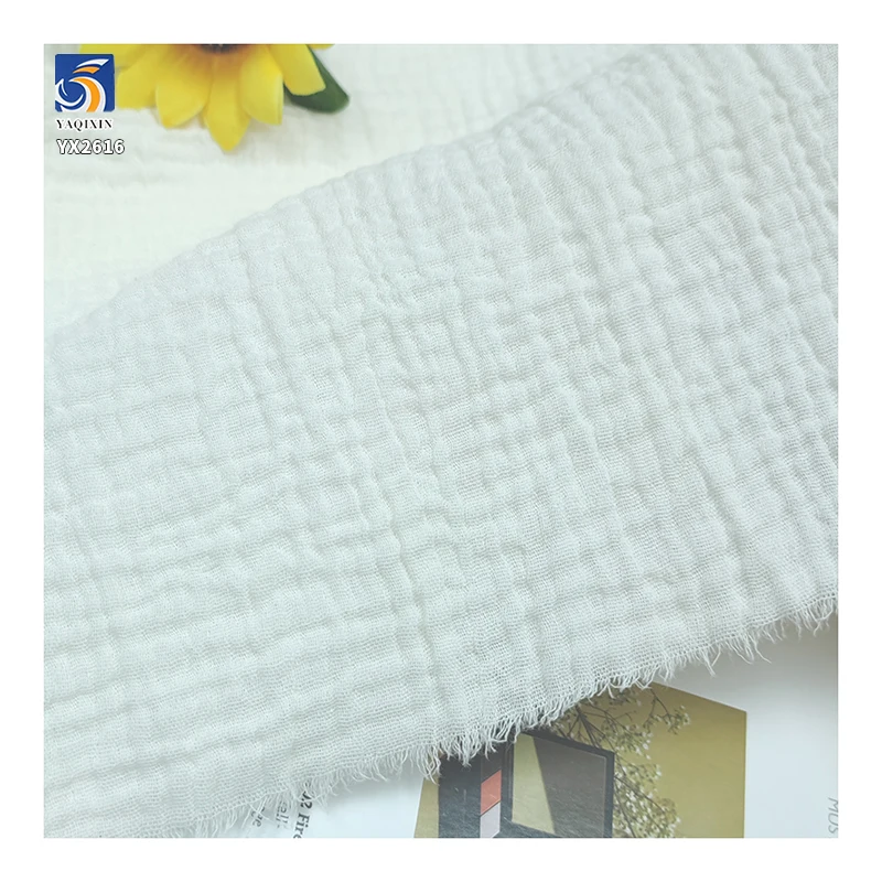 YX2616-1 Premium Quality 126gsm Double Cotton Gauze Muslin Fabric Breathable Combed 100 Cotton Wrinkle Fabric Bedding Dress - 图片 6