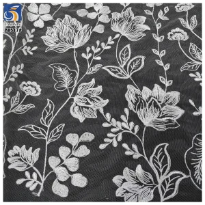 YX517 2025 China Factory Plain White Net Embroidered Flower Fabric Soft Tulle Lotus Flowers Embroidered White Fabric