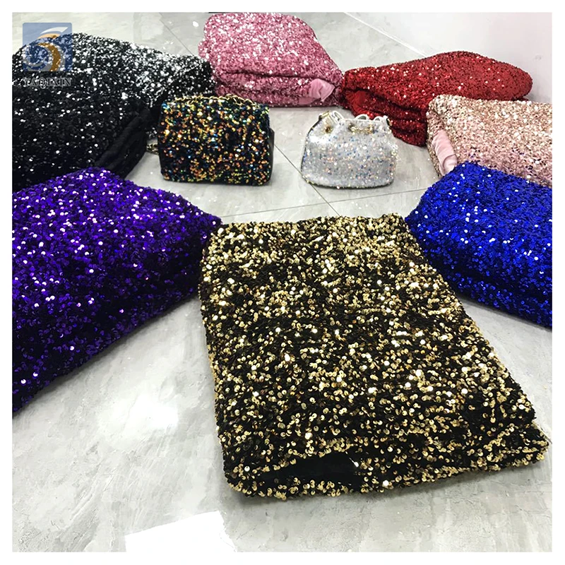 Multi-color 2026 African Velvet Sequined Embroidery Lace Fabric Luxury Stretch 5mm Shiny Sequin Velvet Fabric - 图片 4