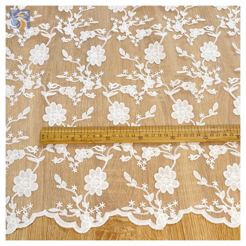 White Leaf Floral Lace Fabric 100% Polyester High Quality Cord Lace Fabric Wedding Tulle Water Soluble Embroidery Fabric - 图片 4