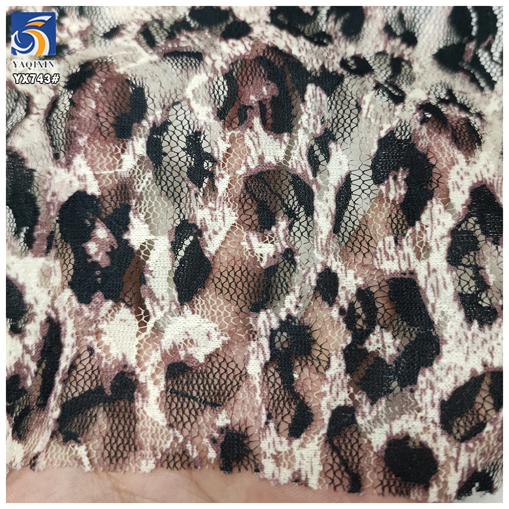 YX743 OEM&ODM Custom Sexy Design Spandex Chantilly Mesh Stretch Leopard Print Lace Fabric Knitted for Lingerie Underwear - 图片 3