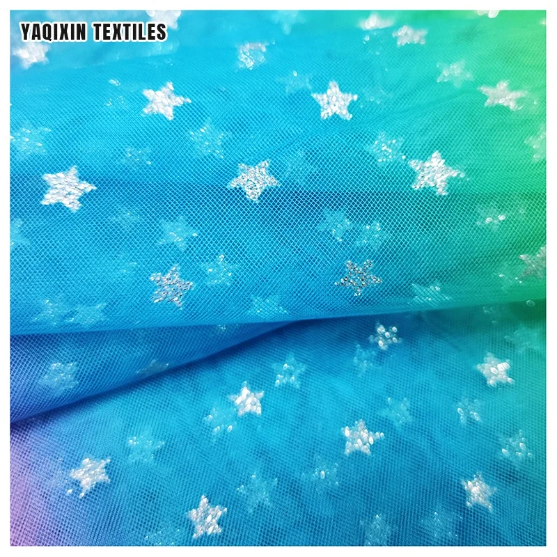 Digital Print Star Rainbow Gradient Lace Tulle Fabric Children's Dance Skirt Clothing Fabric for Children Gift - 图片 6