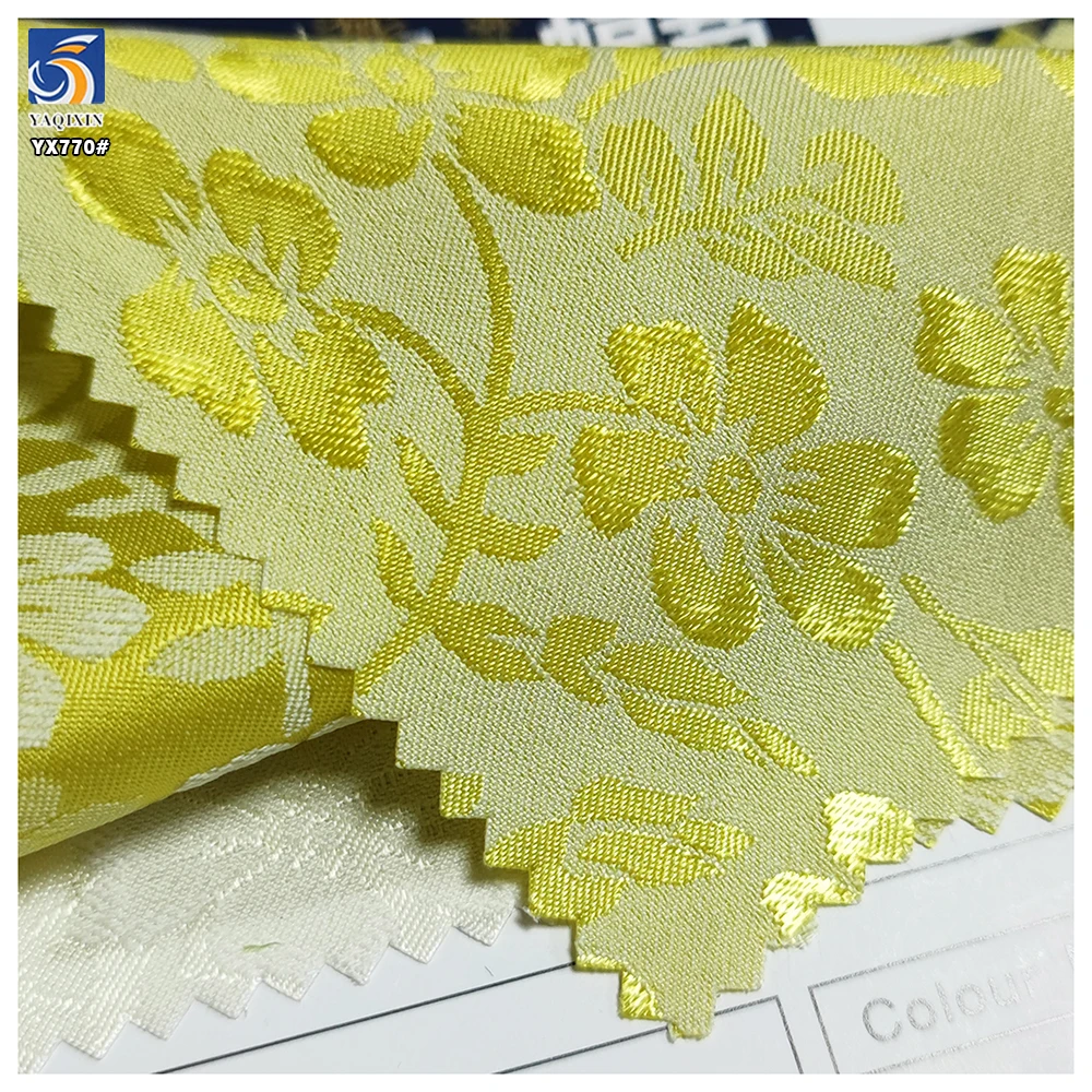 YX770 Noble and Luxurious Custom Gold Florals Satin Jacquard Fabric Polyester Stretch Jacquard Fabric for Garments - 图片 4